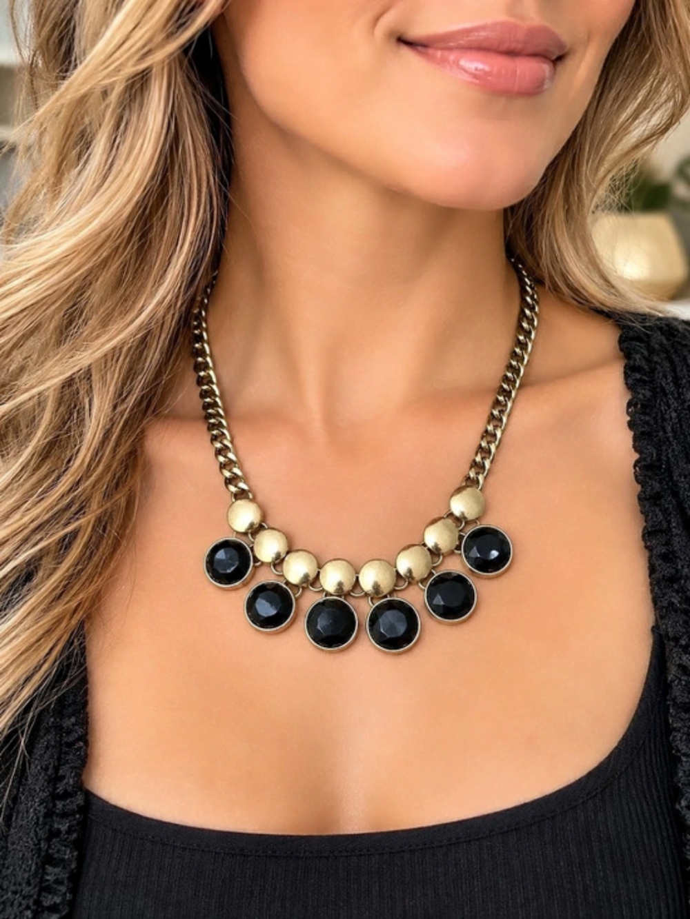 Gold & Black Pendant Necklace Like New